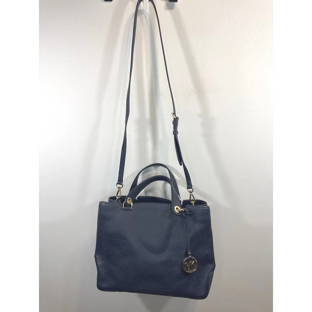 Michael Kors Annabelle Pebbled Leather Tote Crossbody Shoulder Bag Navy NWOT‎